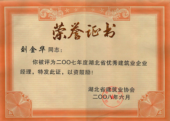 2008年度湖北省优秀建筑业企业经理